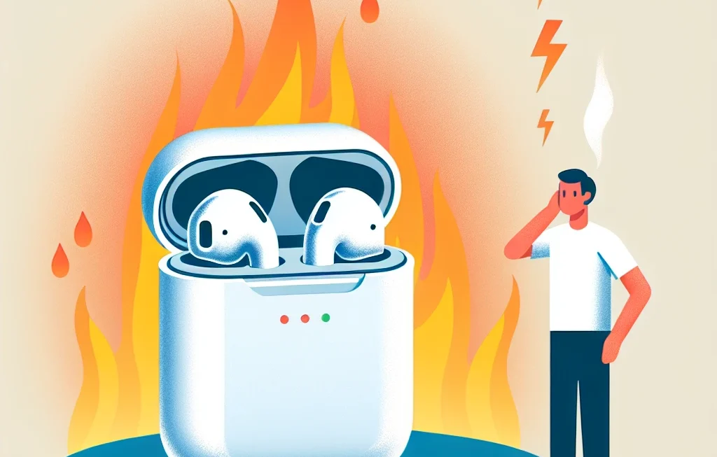 "AirPods charging case overheating issue with visible temperature warning, illustrating potential problems and solutions for users experiencing excessive heat in their charging case."