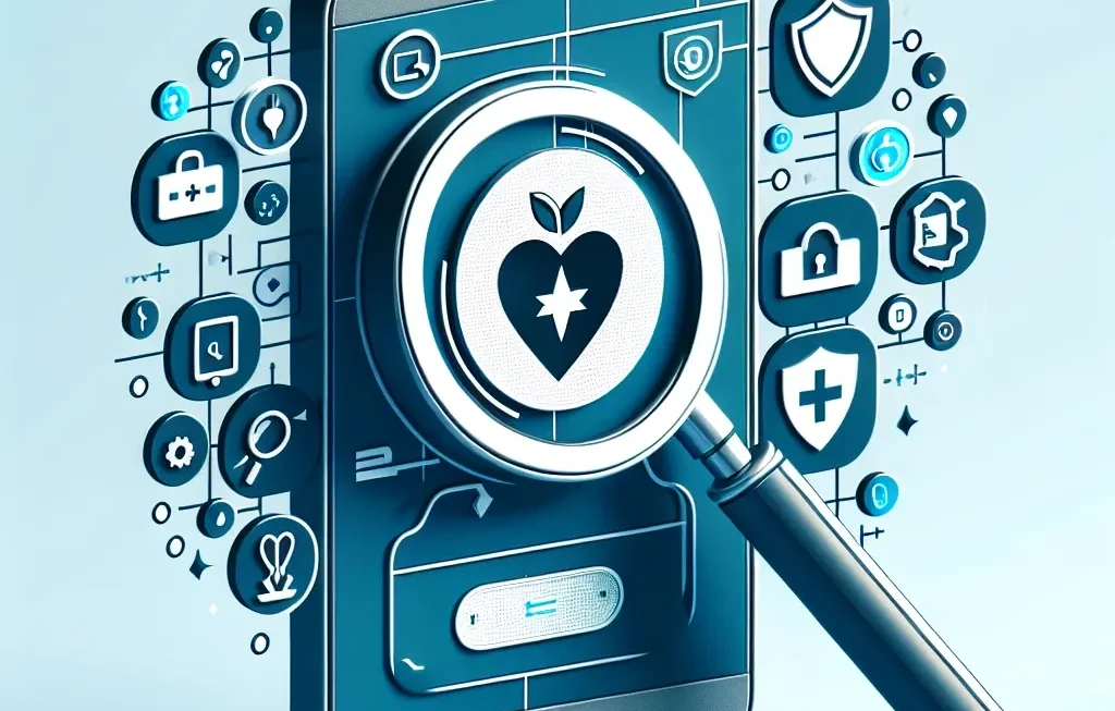 "Kominfo Audit Keamanan 45 Aplikasi Kesehatan Digital Terpopuler - Ilustrasi audit dengan gambar aplikasi kesehatan di latar belakang, menyoroti pentingnya keamanan data dan privasi pengguna dalam layanan kesehatan digital."